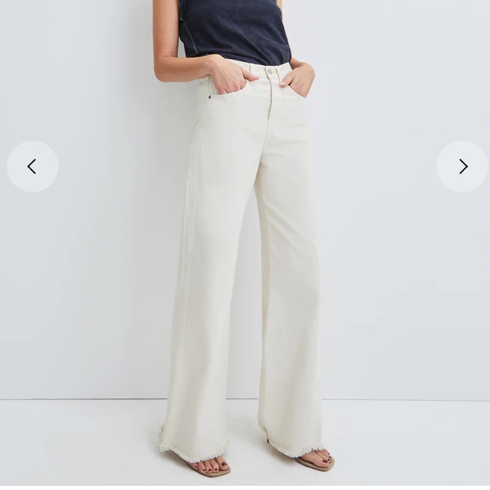 Veronica Beard TAYLOR WIDE-LEG JEAN  RAW HEM Ecru